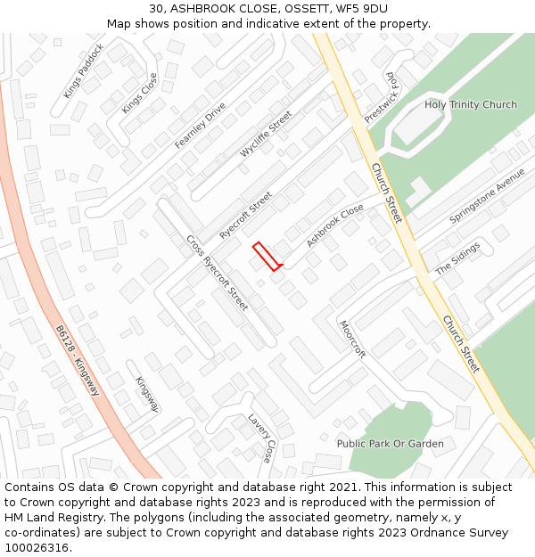 30, ASHBROOK CLOSE, OSSETT, WF5 9DU: Location map and indicative extent of plot