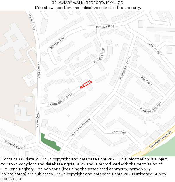 30, AVIARY WALK, BEDFORD, MK41 7JD: Location map and indicative extent of plot