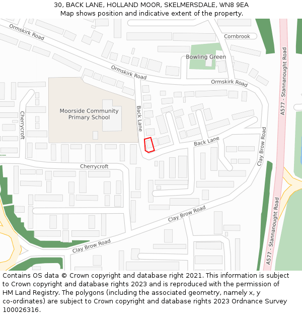30, BACK LANE, HOLLAND MOOR, SKELMERSDALE, WN8 9EA: Location map and indicative extent of plot