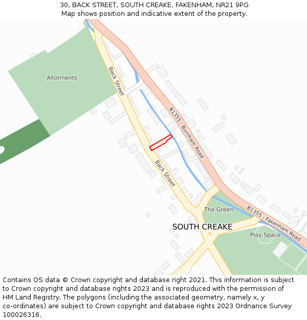 30, BACK STREET, SOUTH CREAKE, FAKENHAM, NR21 9PG: Location map and indicative extent of plot