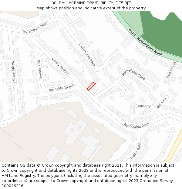 30, BALLACRAINE DRIVE, RIPLEY, DE5 3JZ: Location map and indicative extent of plot