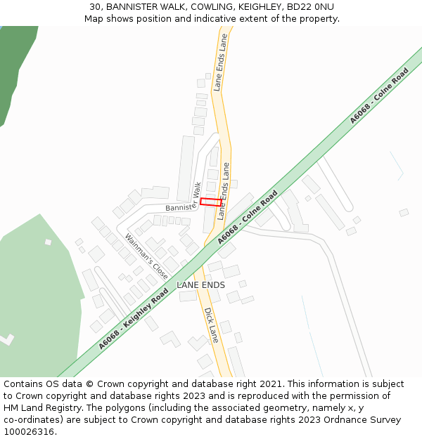 30, BANNISTER WALK, COWLING, KEIGHLEY, BD22 0NU: Location map and indicative extent of plot