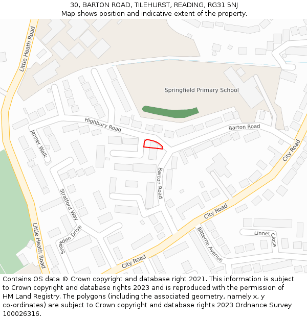 30, BARTON ROAD, TILEHURST, READING, RG31 5NJ: Location map and indicative extent of plot