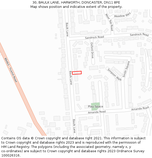 30, BAULK LANE, HARWORTH, DONCASTER, DN11 8PE: Location map and indicative extent of plot