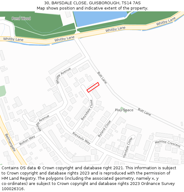 30, BAYSDALE CLOSE, GUISBOROUGH, TS14 7AS: Location map and indicative extent of plot