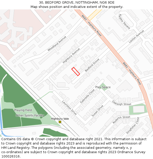 30, BEDFORD GROVE, NOTTINGHAM, NG6 9DE: Location map and indicative extent of plot
