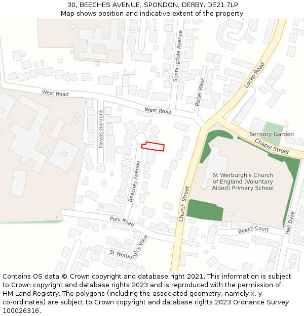 30, BEECHES AVENUE, SPONDON, DERBY, DE21 7LP: Location map and indicative extent of plot