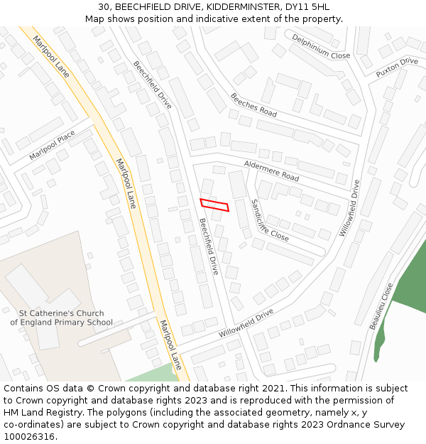 30, BEECHFIELD DRIVE, KIDDERMINSTER, DY11 5HL: Location map and indicative extent of plot
