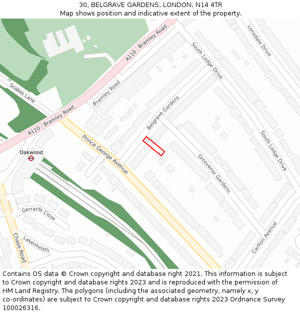 30, BELGRAVE GARDENS, LONDON, N14 4TR: Location map and indicative extent of plot