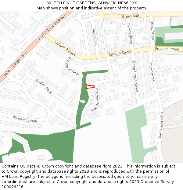 30, BELLE VUE GARDENS, ALNWICK, NE66 1XX: Location map and indicative extent of plot