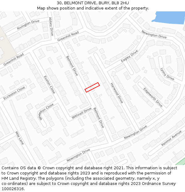 30, BELMONT DRIVE, BURY, BL8 2HU: Location map and indicative extent of plot