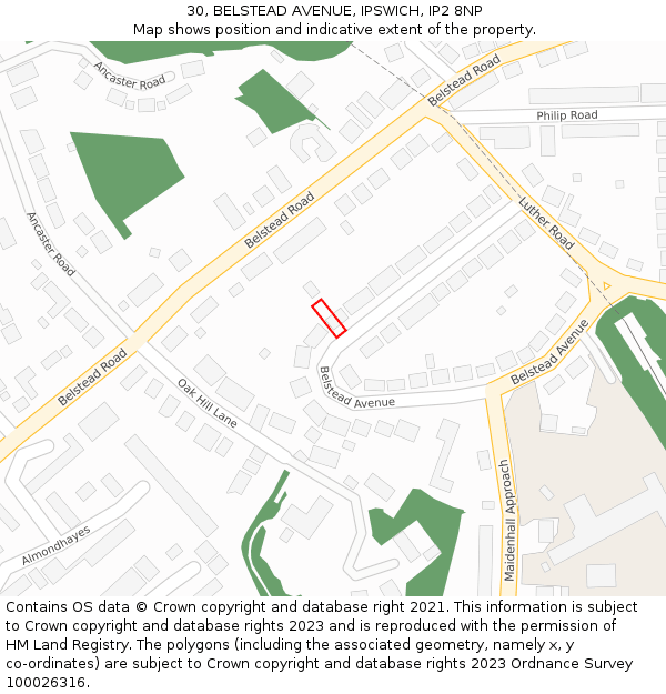 30, BELSTEAD AVENUE, IPSWICH, IP2 8NP: Location map and indicative extent of plot
