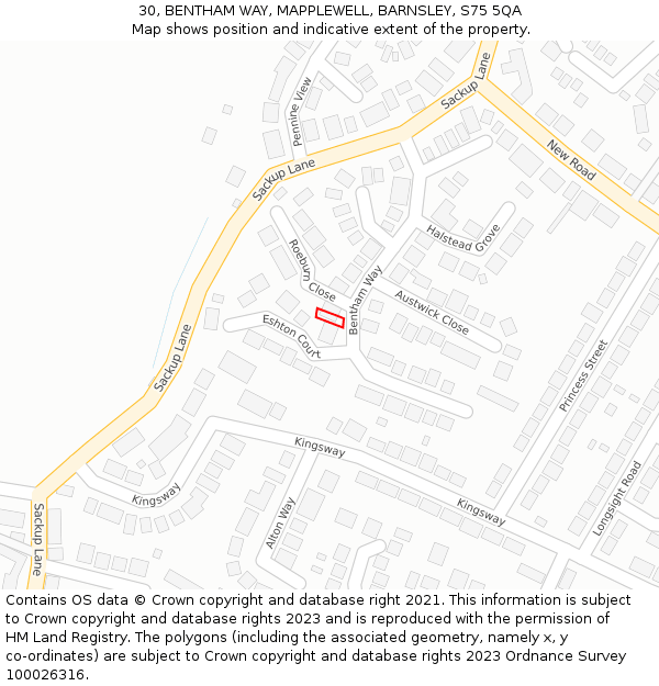 30, BENTHAM WAY, MAPPLEWELL, BARNSLEY, S75 5QA: Location map and indicative extent of plot