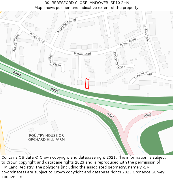 30, BERESFORD CLOSE, ANDOVER, SP10 2HN: Location map and indicative extent of plot