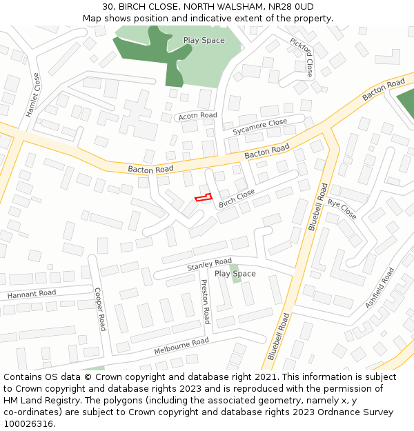 30, BIRCH CLOSE, NORTH WALSHAM, NR28 0UD: Location map and indicative extent of plot