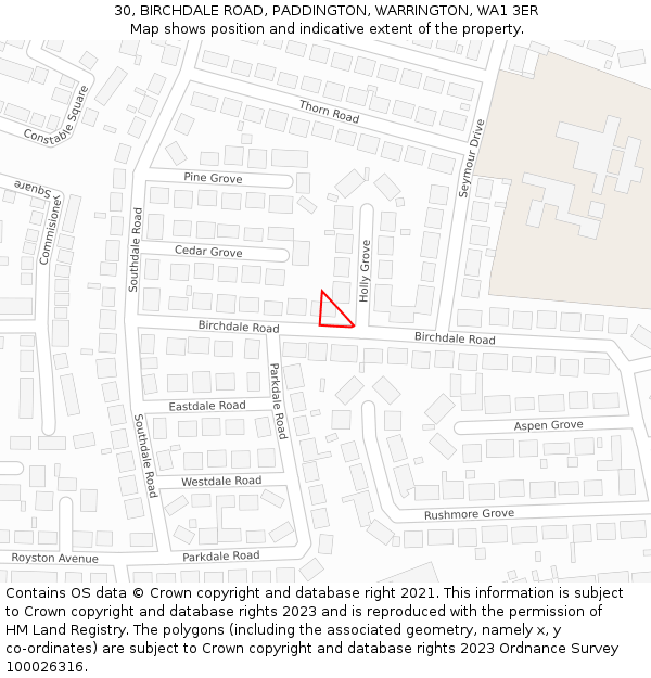30, BIRCHDALE ROAD, PADDINGTON, WARRINGTON, WA1 3ER: Location map and indicative extent of plot