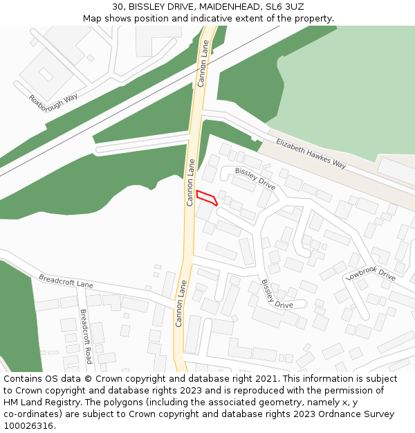 30, BISSLEY DRIVE, MAIDENHEAD, SL6 3UZ: Location map and indicative extent of plot