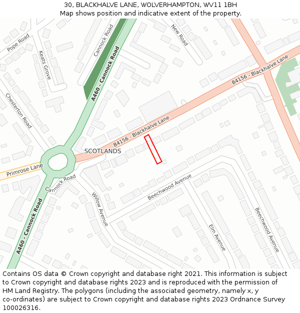 30, BLACKHALVE LANE, WOLVERHAMPTON, WV11 1BH: Location map and indicative extent of plot