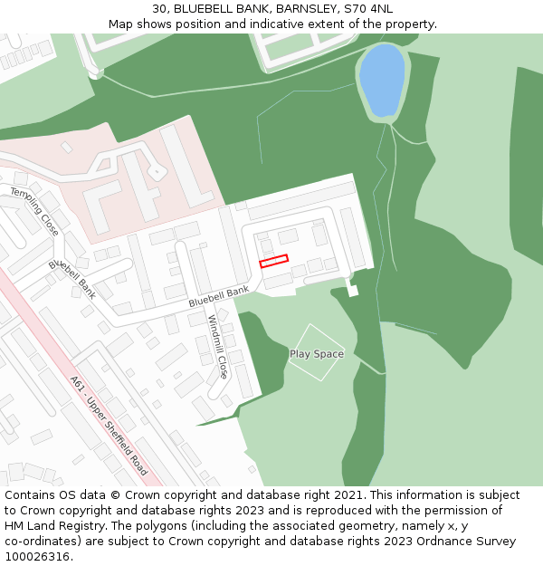 30, BLUEBELL BANK, BARNSLEY, S70 4NL: Location map and indicative extent of plot