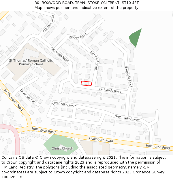 30, BOXWOOD ROAD, TEAN, STOKE-ON-TRENT, ST10 4ET: Location map and indicative extent of plot