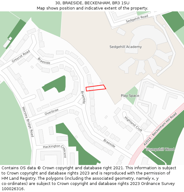 30, BRAESIDE, BECKENHAM, BR3 1SU: Location map and indicative extent of plot