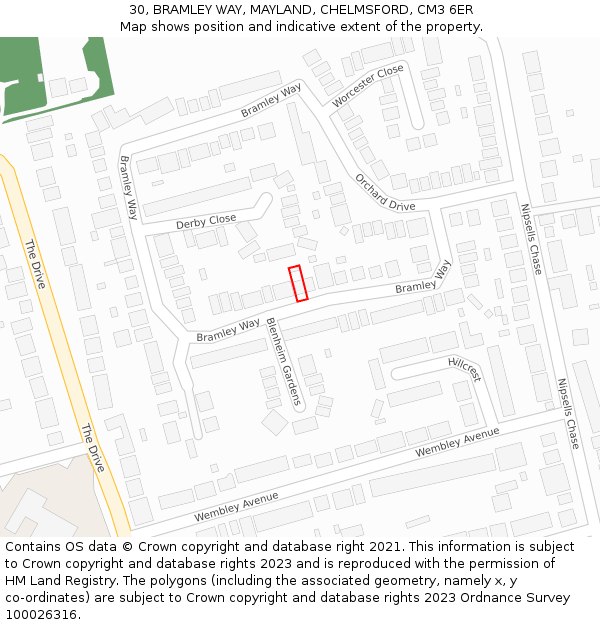 30, BRAMLEY WAY, MAYLAND, CHELMSFORD, CM3 6ER: Location map and indicative extent of plot