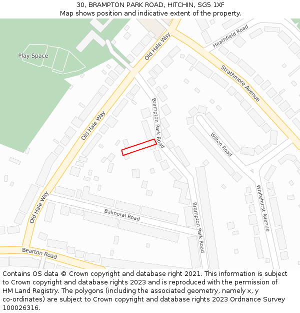 30, BRAMPTON PARK ROAD, HITCHIN, SG5 1XF: Location map and indicative extent of plot
