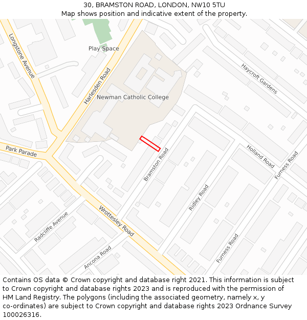 30, BRAMSTON ROAD, LONDON, NW10 5TU: Location map and indicative extent of plot