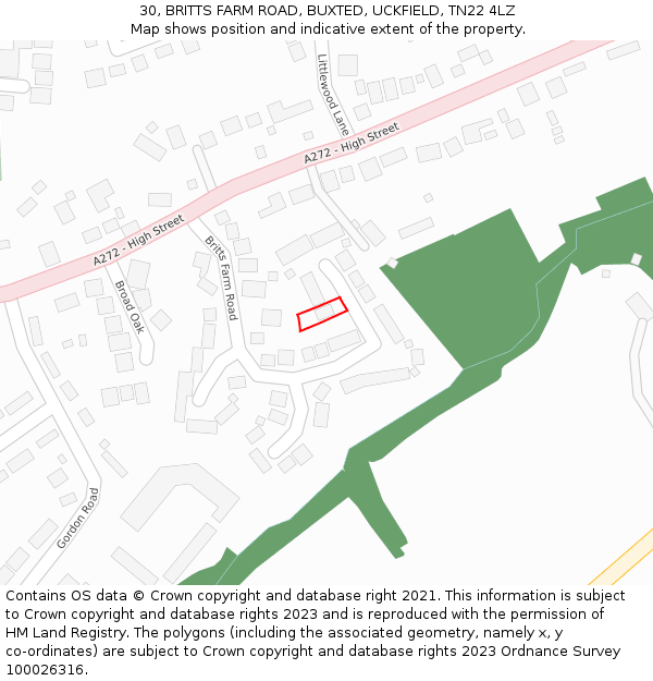 30, BRITTS FARM ROAD, BUXTED, UCKFIELD, TN22 4LZ: Location map and indicative extent of plot