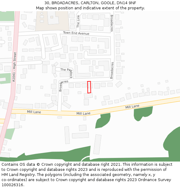 30, BROADACRES, CARLTON, GOOLE, DN14 9NF: Location map and indicative extent of plot