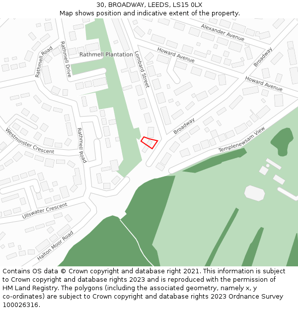 30, BROADWAY, LEEDS, LS15 0LX: Location map and indicative extent of plot