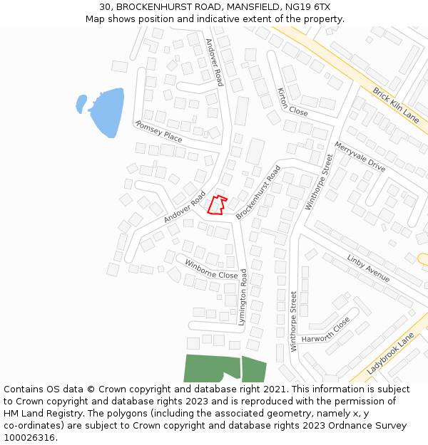 30, BROCKENHURST ROAD, MANSFIELD, NG19 6TX: Location map and indicative extent of plot