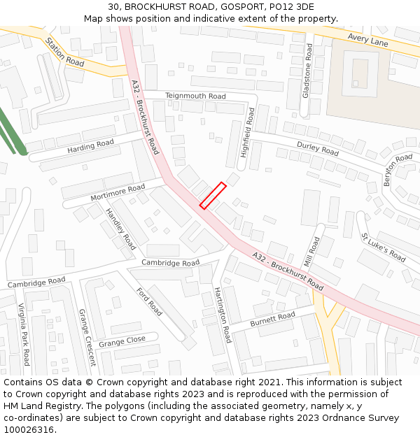 30, BROCKHURST ROAD, GOSPORT, PO12 3DE: Location map and indicative extent of plot