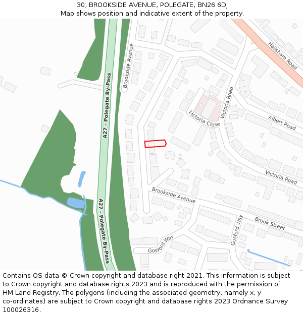 30, BROOKSIDE AVENUE, POLEGATE, BN26 6DJ: Location map and indicative extent of plot