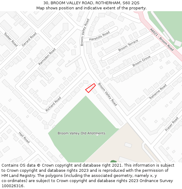 30, BROOM VALLEY ROAD, ROTHERHAM, S60 2QS: Location map and indicative extent of plot