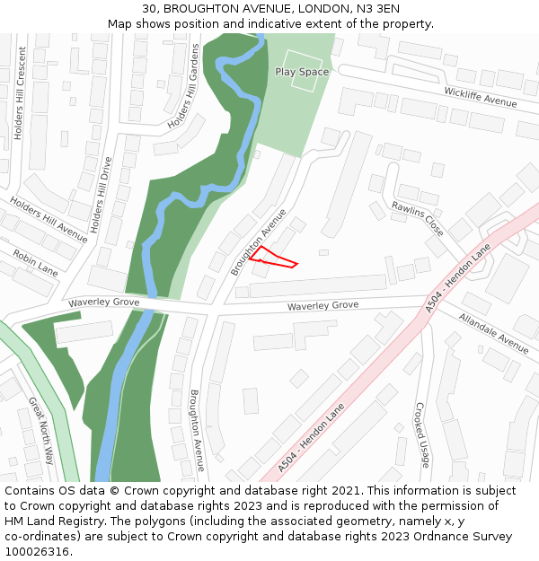 30, BROUGHTON AVENUE, LONDON, N3 3EN: Location map and indicative extent of plot