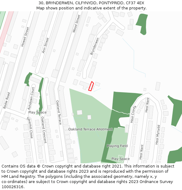 30, BRYNDERWEN, CILFYNYDD, PONTYPRIDD, CF37 4EX: Location map and indicative extent of plot