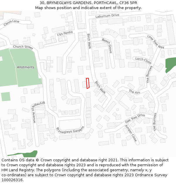 30, BRYNEGLWYS GARDENS, PORTHCAWL, CF36 5PR: Location map and indicative extent of plot