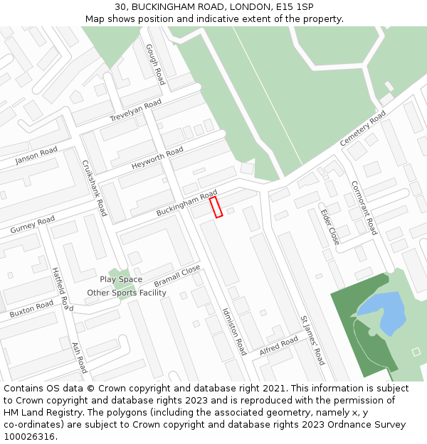30, BUCKINGHAM ROAD, LONDON, E15 1SP: Location map and indicative extent of plot