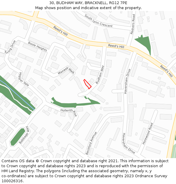 30, BUDHAM WAY, BRACKNELL, RG12 7PE: Location map and indicative extent of plot