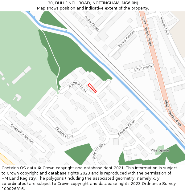 30, BULLFINCH ROAD, NOTTINGHAM, NG6 0NJ: Location map and indicative extent of plot