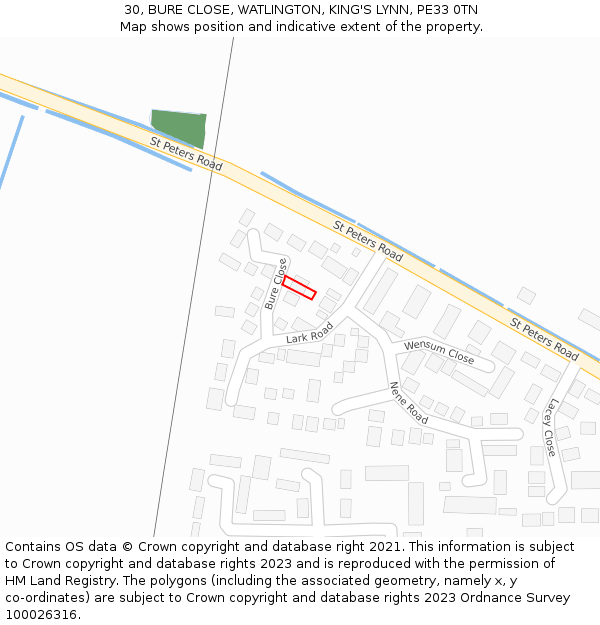 30, BURE CLOSE, WATLINGTON, KING'S LYNN, PE33 0TN: Location map and indicative extent of plot