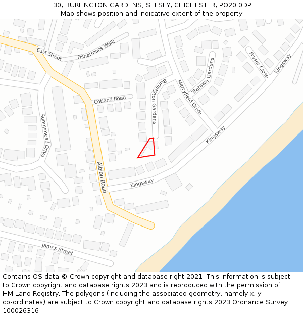 30, BURLINGTON GARDENS, SELSEY, CHICHESTER, PO20 0DP: Location map and indicative extent of plot