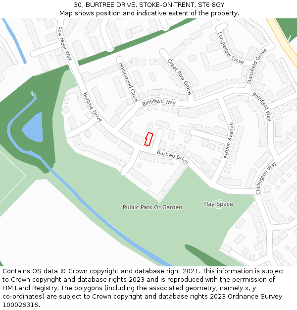 30, BURTREE DRIVE, STOKE-ON-TRENT, ST6 8GY: Location map and indicative extent of plot