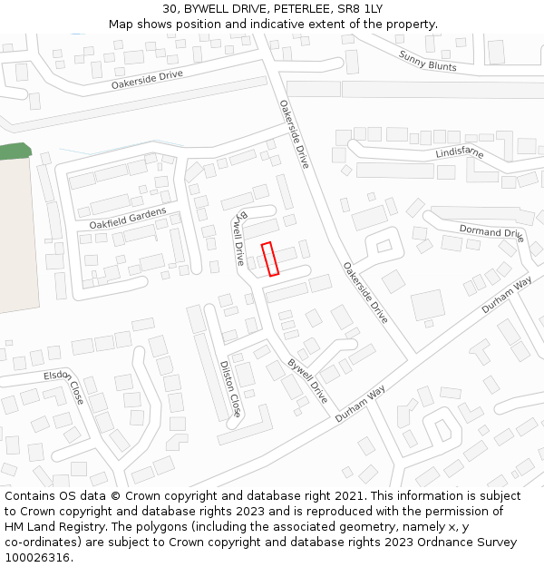 30, BYWELL DRIVE, PETERLEE, SR8 1LY: Location map and indicative extent of plot