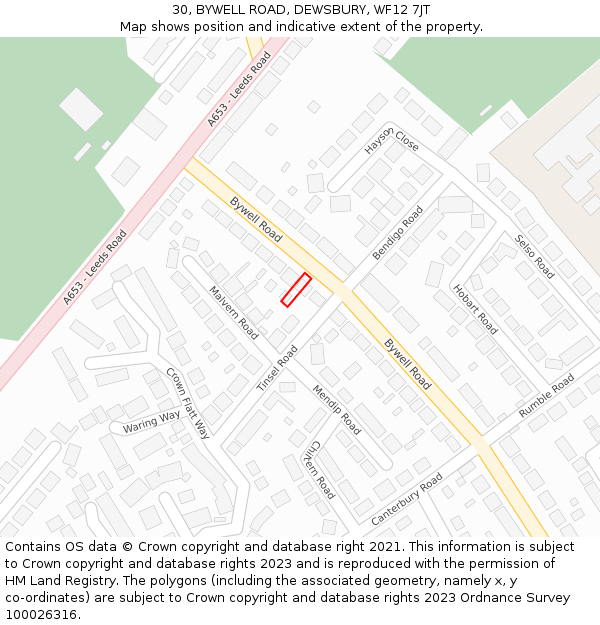 30, BYWELL ROAD, DEWSBURY, WF12 7JT: Location map and indicative extent of plot