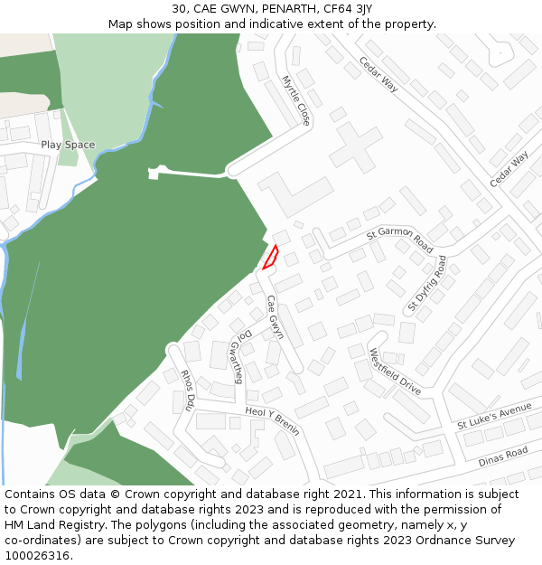 30, CAE GWYN, PENARTH, CF64 3JY: Location map and indicative extent of plot