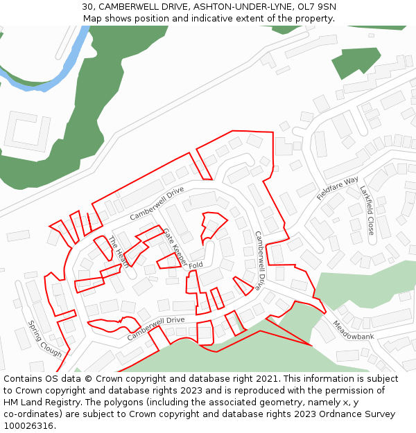 30, CAMBERWELL DRIVE, ASHTON-UNDER-LYNE, OL7 9SN: Location map and indicative extent of plot
