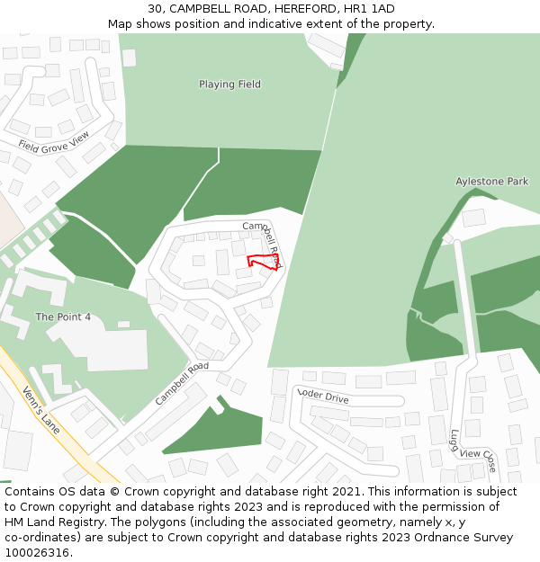 30, CAMPBELL ROAD, HEREFORD, HR1 1AD: Location map and indicative extent of plot
