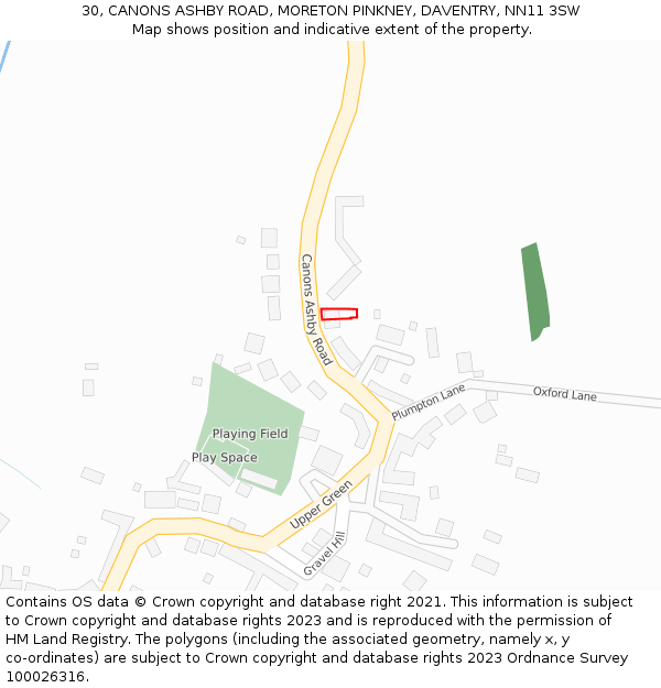 30, CANONS ASHBY ROAD, MORETON PINKNEY, DAVENTRY, NN11 3SW: Location map and indicative extent of plot